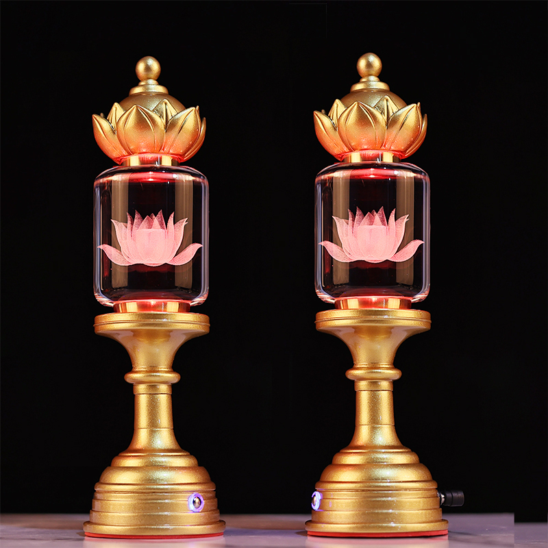 新款水晶led莲花灯七彩供佛灯充插电家用佛堂照明灯usb财神荷花灯