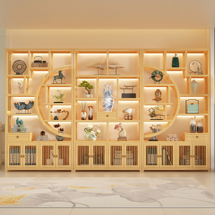 新中式多宝阁博古架茶叶展示展示柜客厅古董小摆件置物架隔断架子