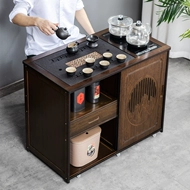 Bàn trà di động, xe đẩy trà, tủ trà gia đình, bàn trà gỗ nguyên khối, bàn cà phê có bánh xe, bộ trà Kung Fu, ấm đun nước trong một bàn trà tròn mặt đá