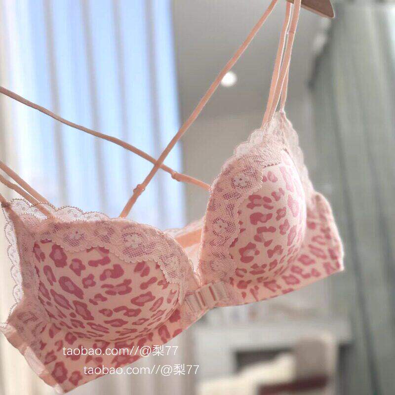 豹富公举 粉豹纹前扣内衣女小胸聚拢显大上托性感美背文胸罩