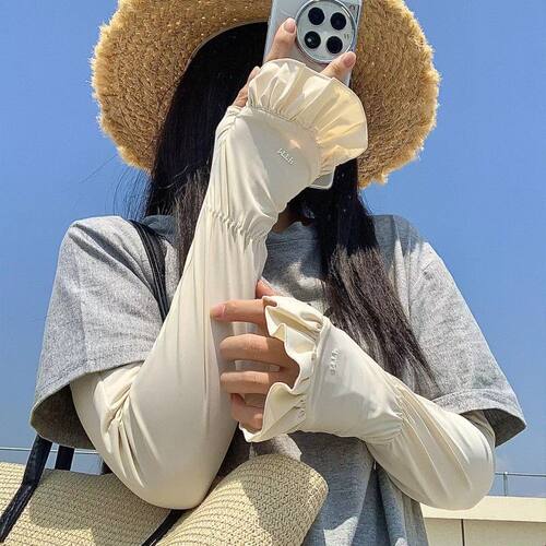 2026新款荷叶边宽松冰丝防晒袖套女夏开车骑行护手臂防紫外线冰袖