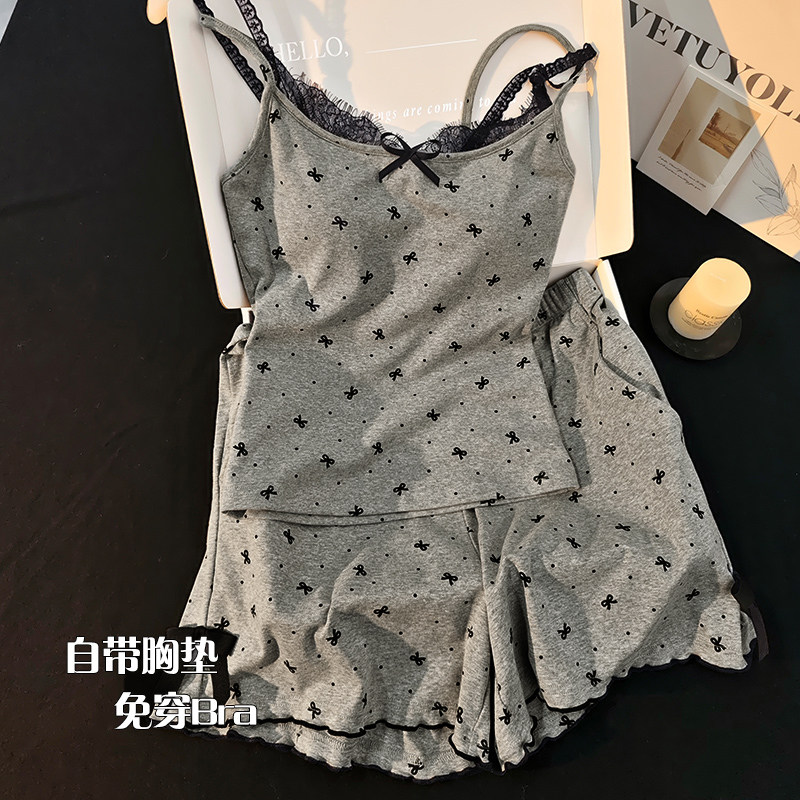 带胸垫莫代尔棉吊带睡衣女款夏季天两件套装家居服性感小红书同款
