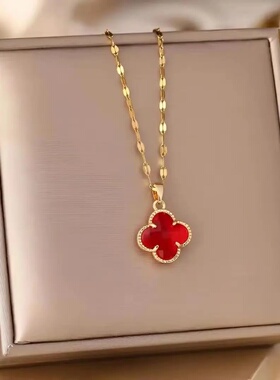 双面立体四叶花轻奢锁骨项链