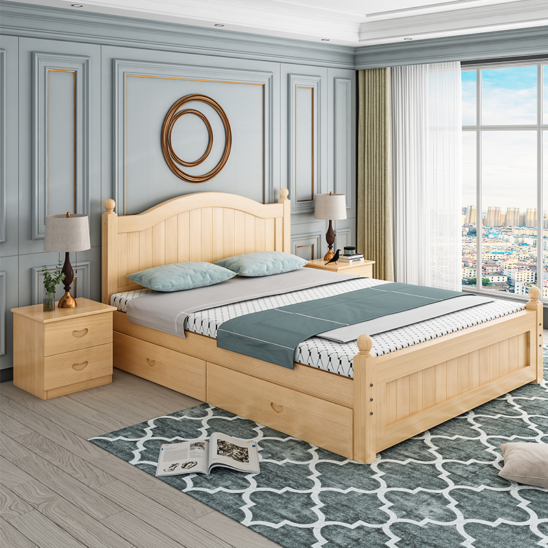 实木床1.5米现代简约欧式双人床主卧1.8家用经济S出租房木床单人