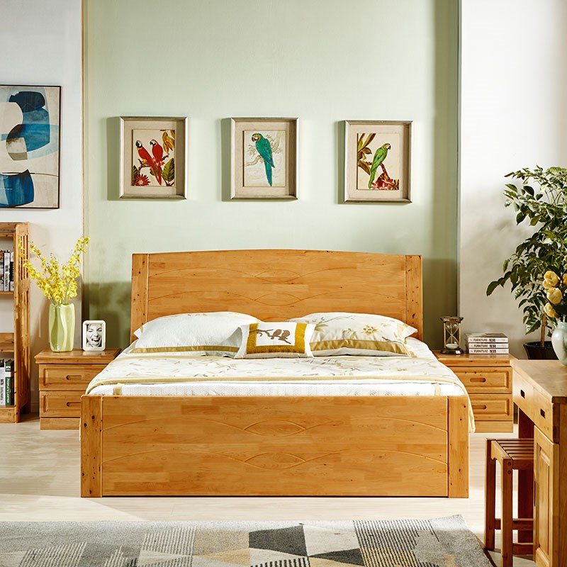 简易实木床1.5米格n木150x200柏木原生态卧室家具极简原木床双人