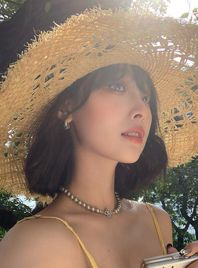 法式镂空大帽檐遮阳草帽女2026年春新款海边防晒帽度假太阳帽子