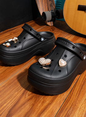 卡骆驰洞洞鞋男女同款情侣沙滩鞋夏季新款黑色厚底拖鞋凉鞋210062