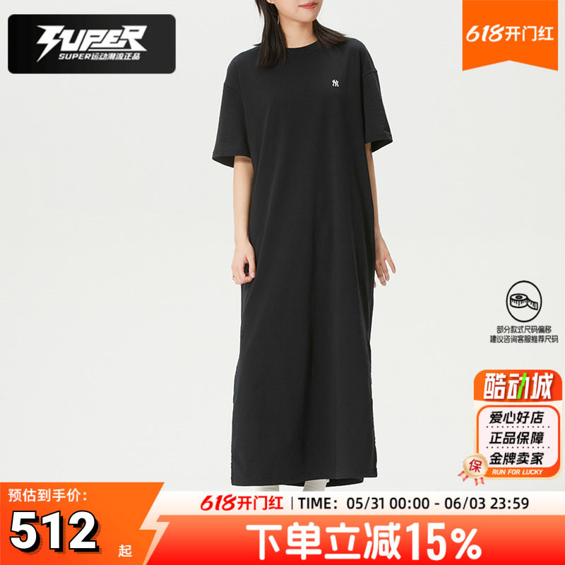 MLB黑色圆领连衣裙女2026夏季新款透气休闲运动长款T恤3FOPB0163