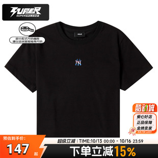 MLBNY黑色T恤女款2025秋季新款短袖圆领运动服透气半袖体恤衫