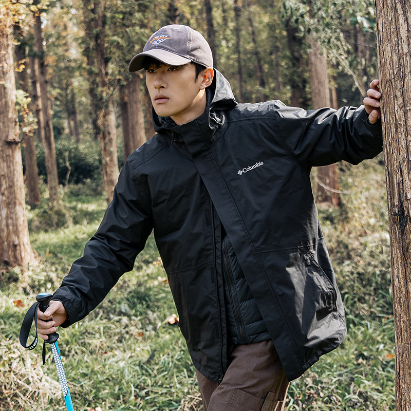 哥伦比亚羽绒三合一男装冲锋衣两件套700蓬鸭绒保暖内胆防水夹克