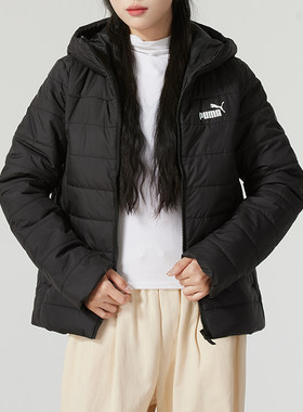 Puma彪马官方正品女装冬季新款保暖连帽上衣黑色棉服棉袄夹克外套