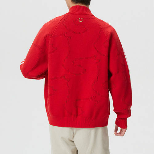 阿迪达斯男装红色针织外套2026新年款开衫夹克休闲潮流上衣KE4062