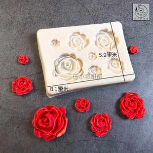 白小狐小玫瑰花硅胶模具结婚订婚生日欧式 饰 巧克力翻糖蛋糕花卉装