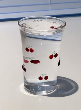 ins风立体手绘樱桃高脚杯高颜家用轻奢微醺香槟玻璃杯果汁杯杯子