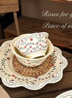 家用釉下彩陶瓷餐具套装高级感碗盘碟子轻奢蔷薇餐盘碗碟乔迁礼物