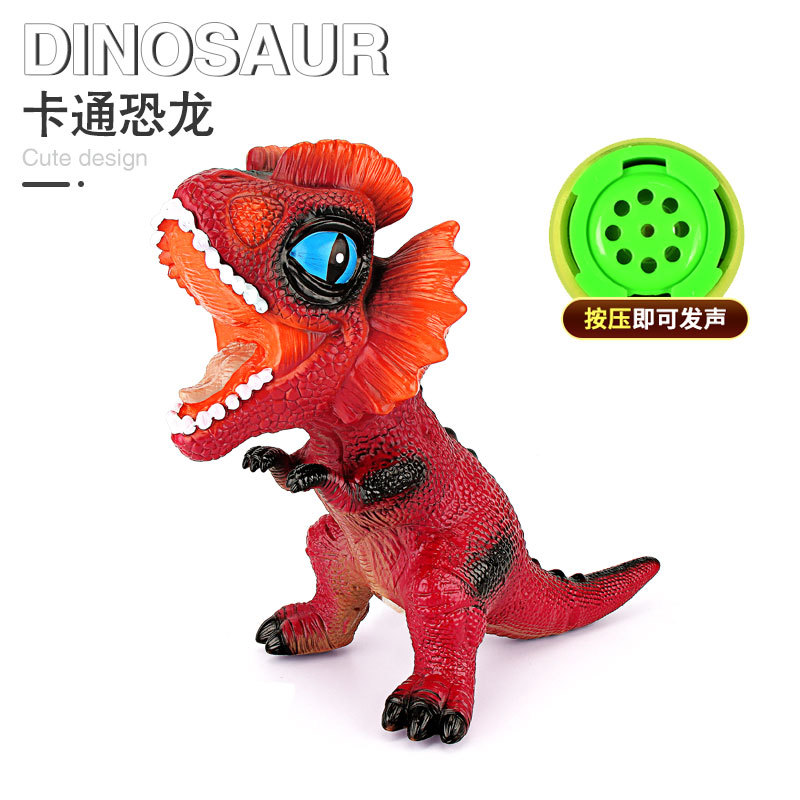 包邮卡通软胶恐龙仿真动物模型搪胶双冠龙儿童男女孩地摊玩具