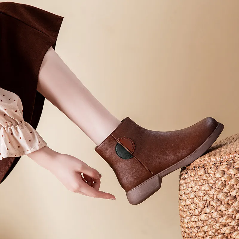 妈妈鞋冬季棉鞋加绒秋冬保暖短靴加厚女鞋防滑中老年中年冬季皮鞋