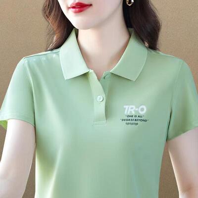 纯棉新款休闲舒适T恤衫女士简约百搭POLO衫体恤夏季时尚减龄短袖