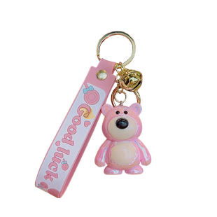 电镀草莓小熊挂件卡通钥匙扣女情侣书包挂饰可爱小饰品车钥匙链