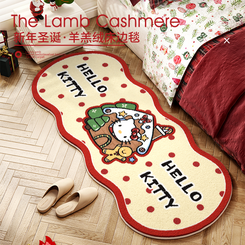 卧室羊绒床边地毯卡通圣诞风房间装饰布置氛围感脚垫加厚保暖地毯