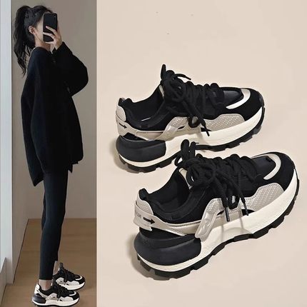 真皮厚底阿甘鞋女鞋2024爆款德训鞋秋冬加绒二棉鞋休闲运动老爹鞋