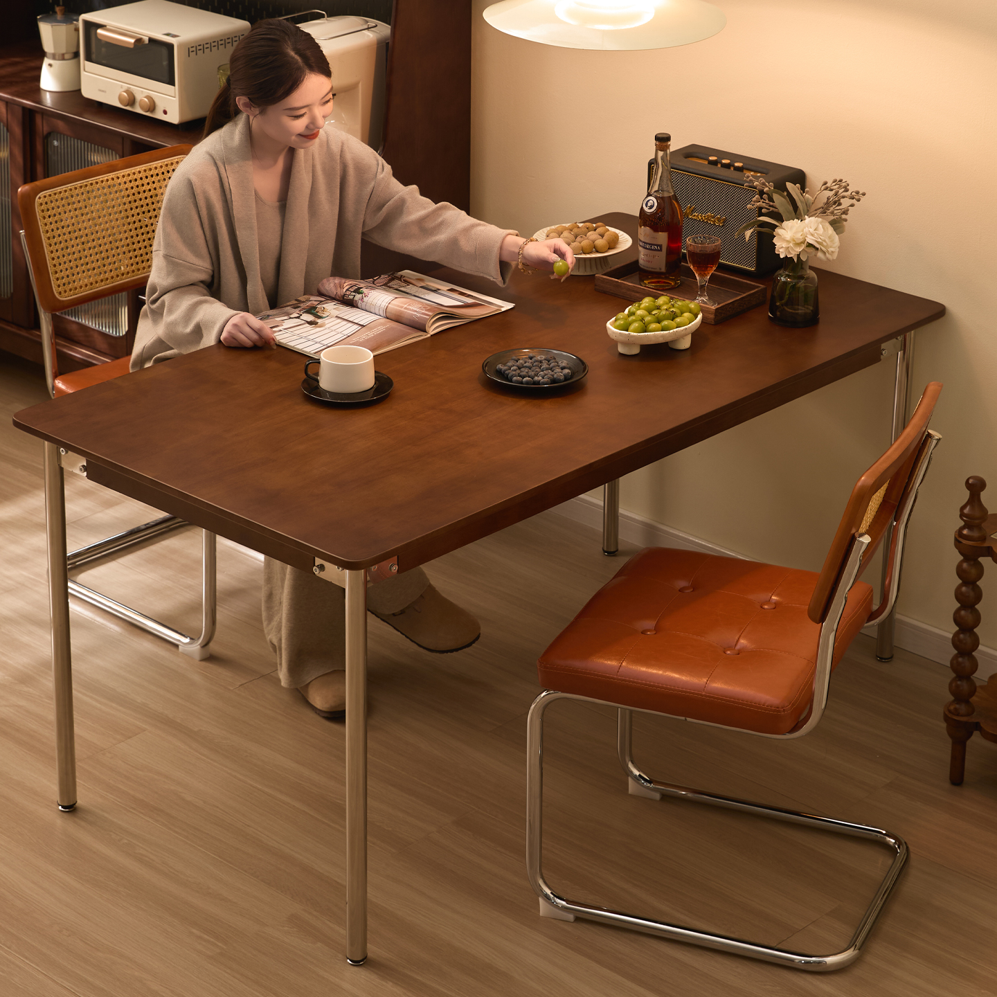 中古实木餐桌家用复古长方形