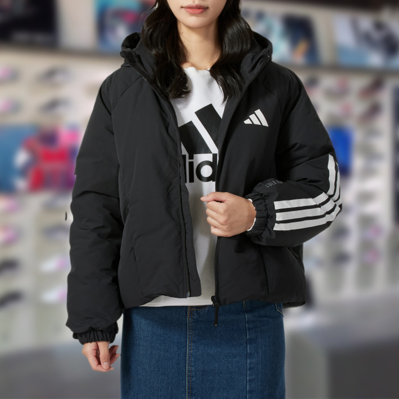 Adidas阿迪达斯女外套2024冬季新款舒适保暖防风连帽羽绒服JG3866