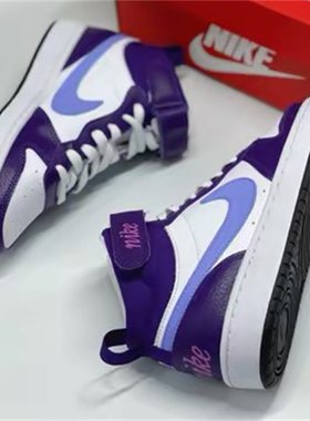 Nike耐克大童男女鞋子2025冬季新款经典高帮魔术贴板鞋CD7782-106