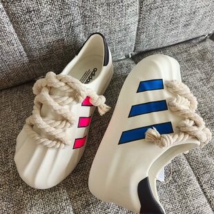 Superstar男女鞋 AdiFOM adidas 粉蓝鸳鸯一脚蹬板鞋 定制球鞋