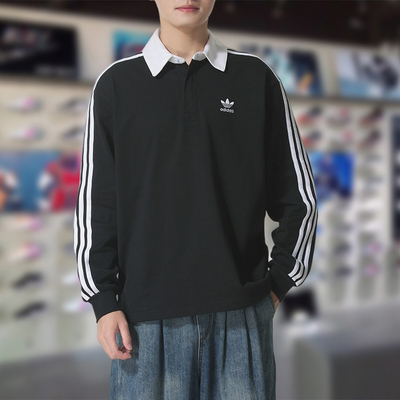 阿迪达斯三叶草男长袖2025冬季新款舒适百搭简约翻领套头衫IZ4806