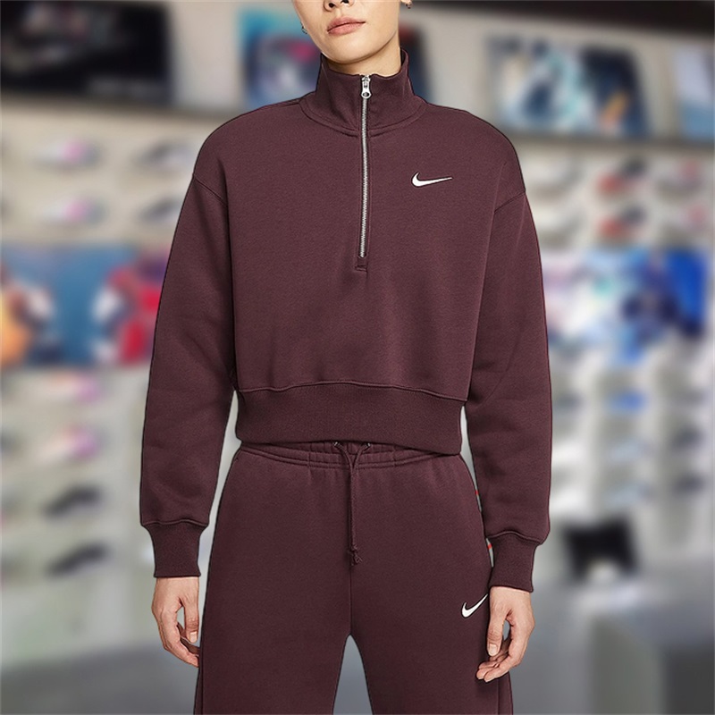 Nike耐克女卫衣2025冬季新款舒适百搭半拉链短款套头衫DQ5768-652
