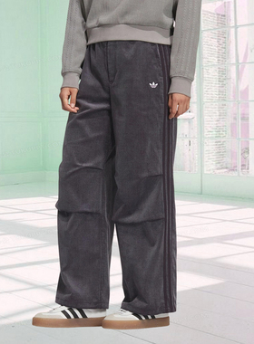 阿迪达斯三叶草女款裤子2025冬季新款宽松舒适百搭纯棉长裤KS5959