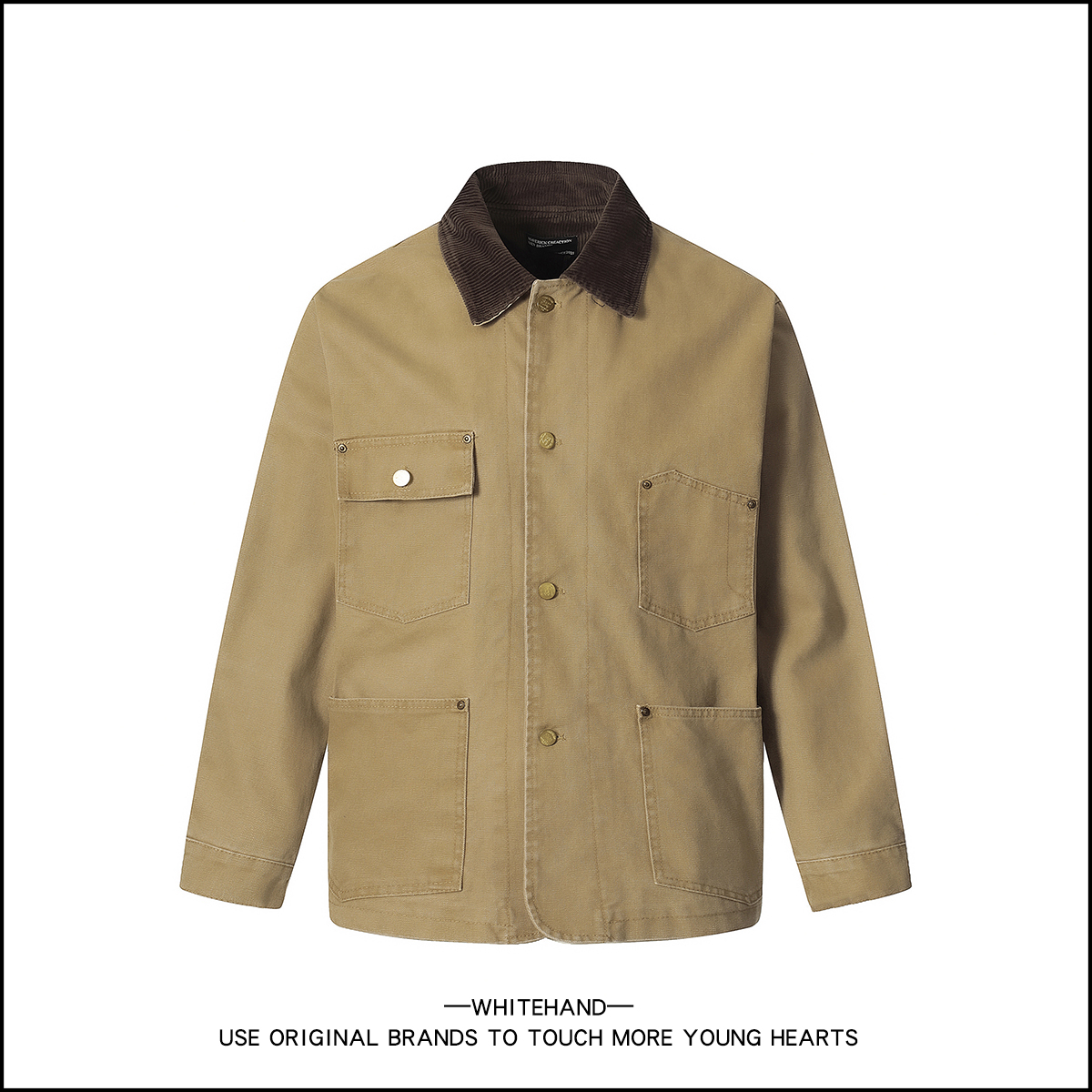 叶木柠美式密歇根工装夹克男女复古灯芯翻领潮水洗水立体做旧外套