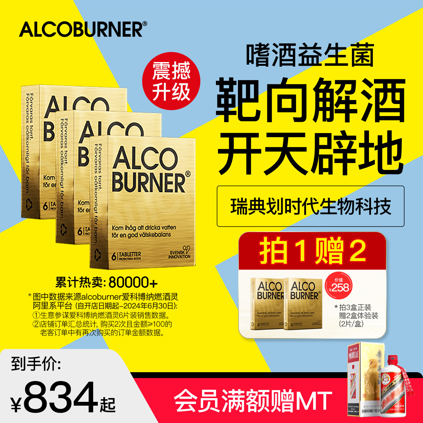 Alcoburner瑞典燃酒灵解酒药醒酒片护肝不醉神器天生海量千杯3盒