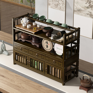 桌面博古架小型杯架置物架实木中式收纳架紫砂壶摆放架茶具茶叶罐