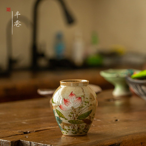 新中式手绘花瓶多肉陶瓷花盆小号花器客厅摆件茶桌台面装饰品新款