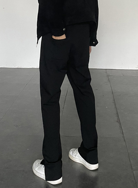 微喇裤男生西裤马吉拉vibecleanfit美式修身黑色坠感开叉休闲裤