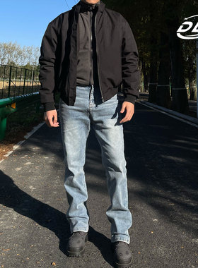 DLZ弹力牛仔裤秋冬水洗做旧破坏14盎司经典美式vintage直筒长裤