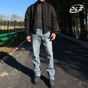 vintage直筒长裤 美式 秋冬水洗做旧破坏14盎司经典 DLZ弹力牛仔裤