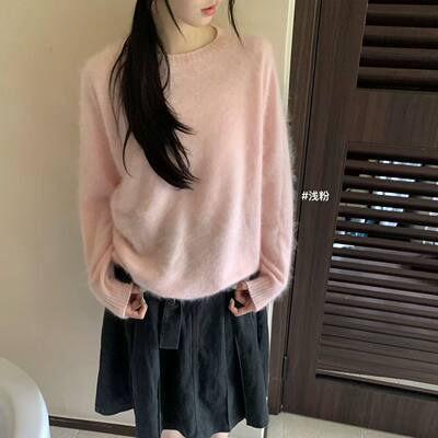 sheep韩系秋冬甜美圆领毛茸茸气质型百搭宽松毛衣套头女8010