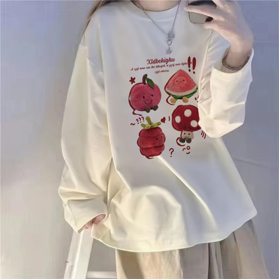 纯棉长袖t恤女宽松打底衫女春秋