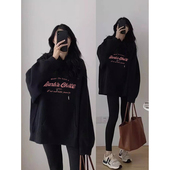 无帽套头宽松慵懒风秋冬配鲨鱼裤 加绒卫衣女款 2026新款 黑色上衣