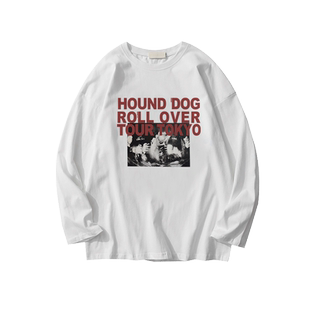 加绒打底衫女秋冬宽松纯棉白色长袖t恤大码美式复古内搭叠穿上衣