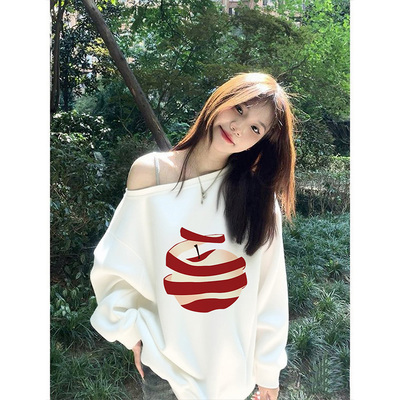 斜肩卫衣女薄款慵懒风大码女装