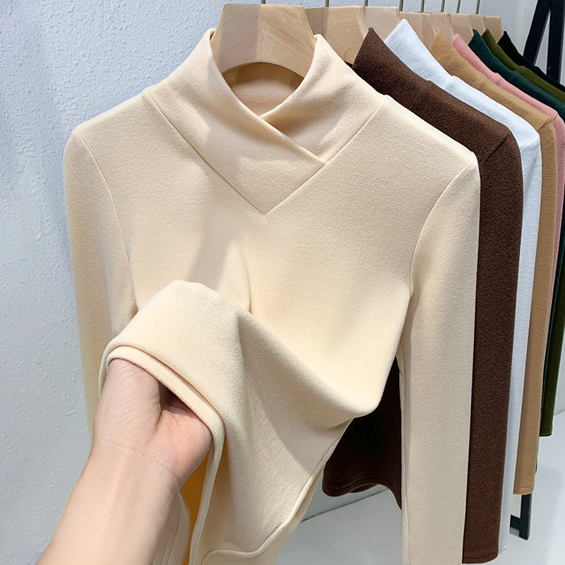 半高领磨毛德绒打底衫女内搭