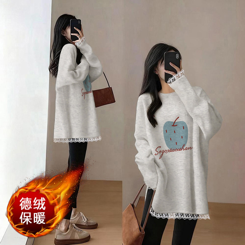 蕾丝超好看内搭打底衫女德绒加绒长袖胖mm大码女装宽松慵懒风上衣,女装/女士精品,T恤,淘宝优惠券,粉丝福利购,淘宝优惠卷