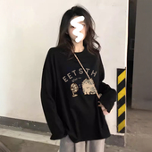 长袖 胖mm遮肚子内搭上衣女秋 女大码 t恤女2026新款 宽松黑色打底衫