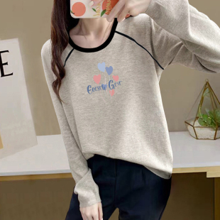 爆款 早秋chic上衣女2025新款 微胖女生穿搭 内搭灰色长袖 圆领打底衫