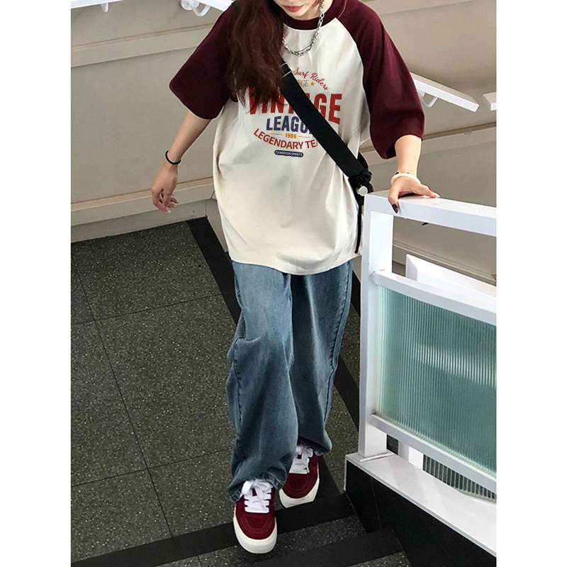 夏季女装美式复古纯棉短袖t恤