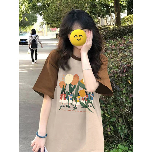 夏季纯棉插肩短袖t恤女上衣